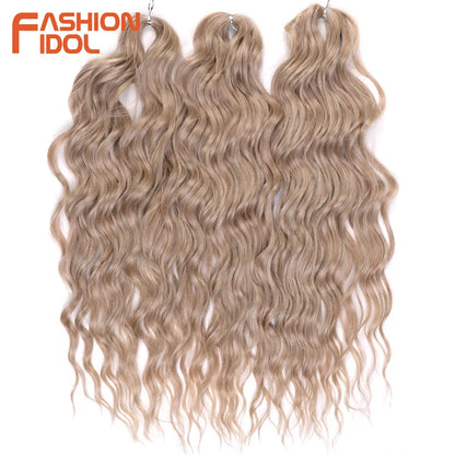 FASHION IDOL 24" Deep Wave Crochet Hair - 3-Piece Synthetic Water Wave Braiding Extensions, Ombre Rainbow Twist Hair