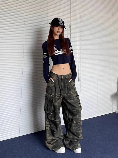 Women’s Summer Camouflage Cargo Capris — Loose Street Style Calf-Length Casual Shorts