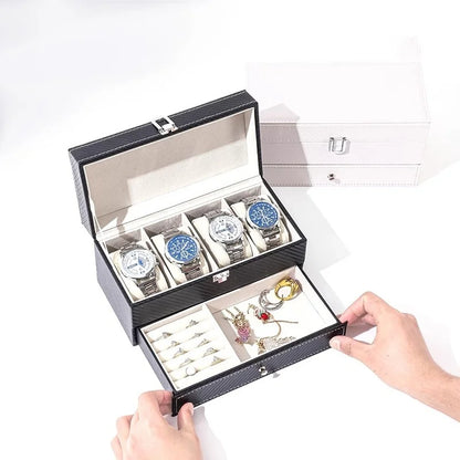 PU Leather Jewelry & Watch Organizer Box — Storage Case for Rings, Earrings, Bracelets, Perfect Gift Casket