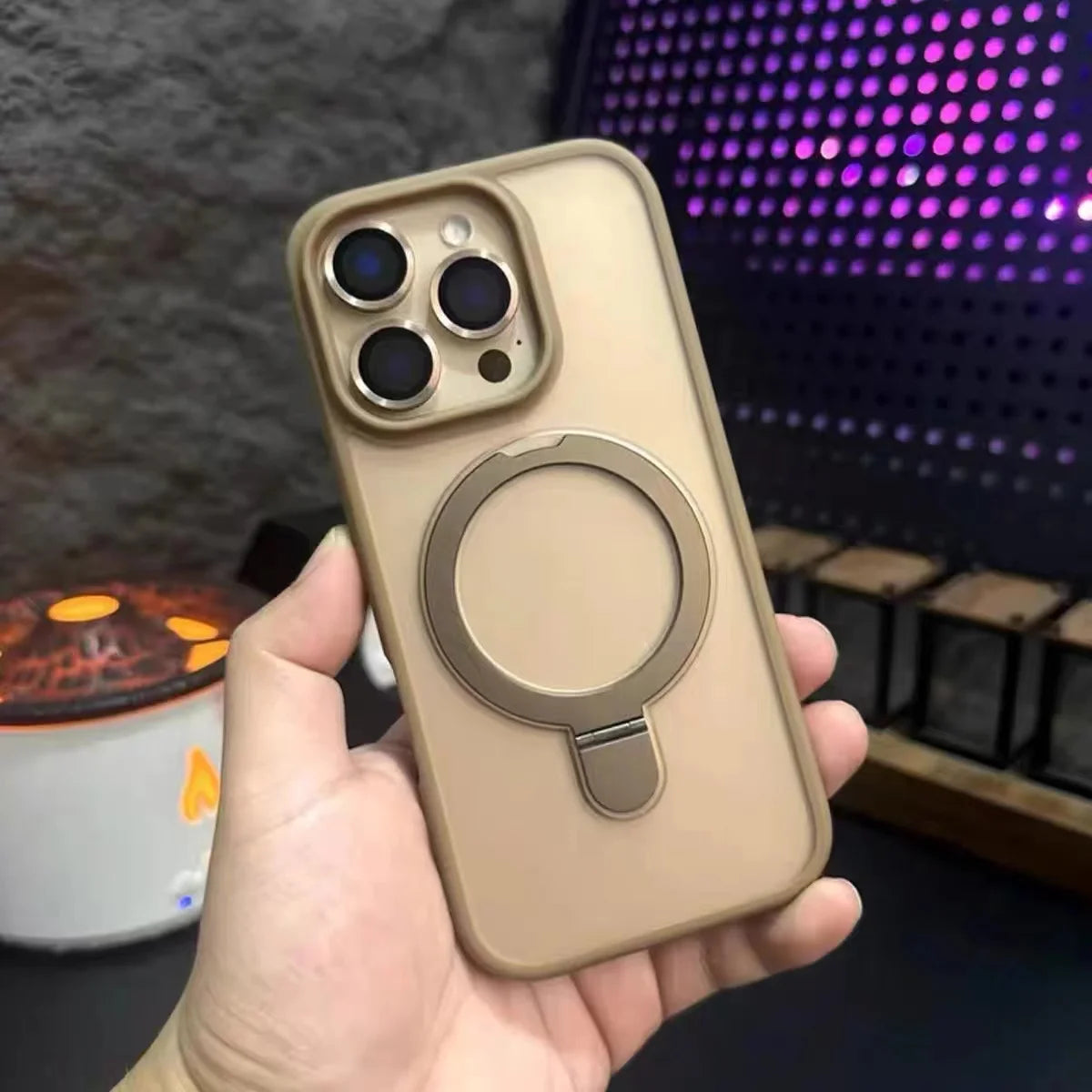 MagSafe Magnetic Metal Ring Case - Matte Protective iPhone 12-17 Pro Max Cover with Lens Protector and Stand Grip Design