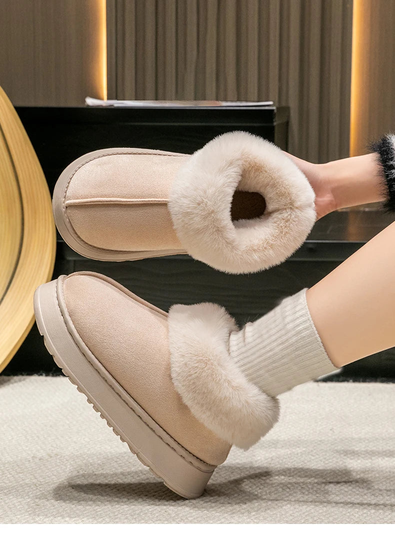 2024 Women's Fashion Snow Boots – Fluffy Plush Faux Fur Winter Slippers, Cozy Indoor Shoes for Men & Women
