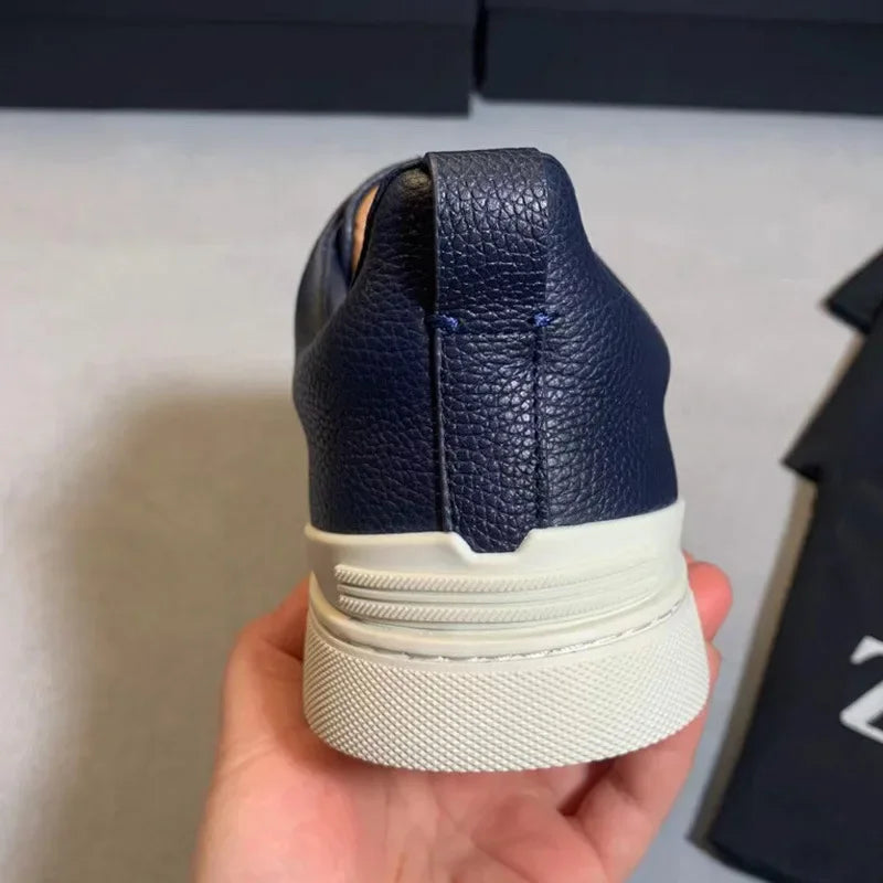 Men's Summer Casual Shoes — Top Layer Cow Leather, Breathable Luxury Deer Skin Slip-On Sneakers