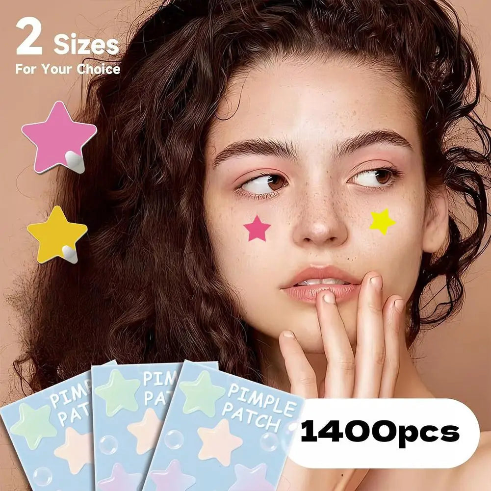 1400-Piece Colorful Star Pimple Patches - Invisible Breathable Hydrocolloid Acne Stickers for Blemish Coverage and Skincare