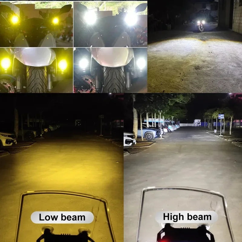 LED Motorcycle Spotlight With Switch - Super Bright Projector Headlight Fisheye Lens Moto Fog Lamp Driving Light