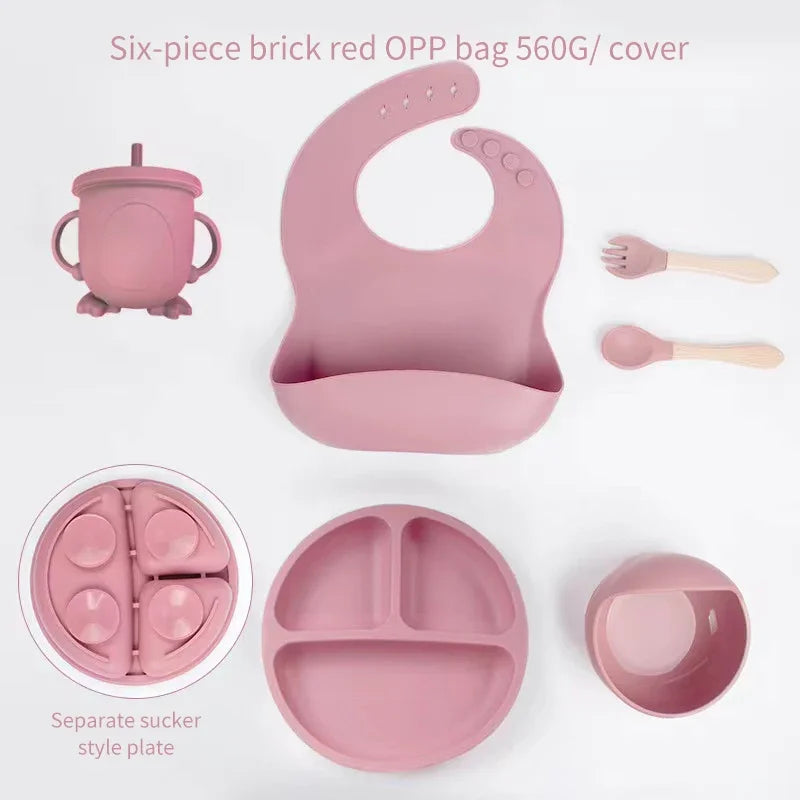 6-Piece Baby Meal Set – Silicone Training Plates, Bowls & Cutlery for Children