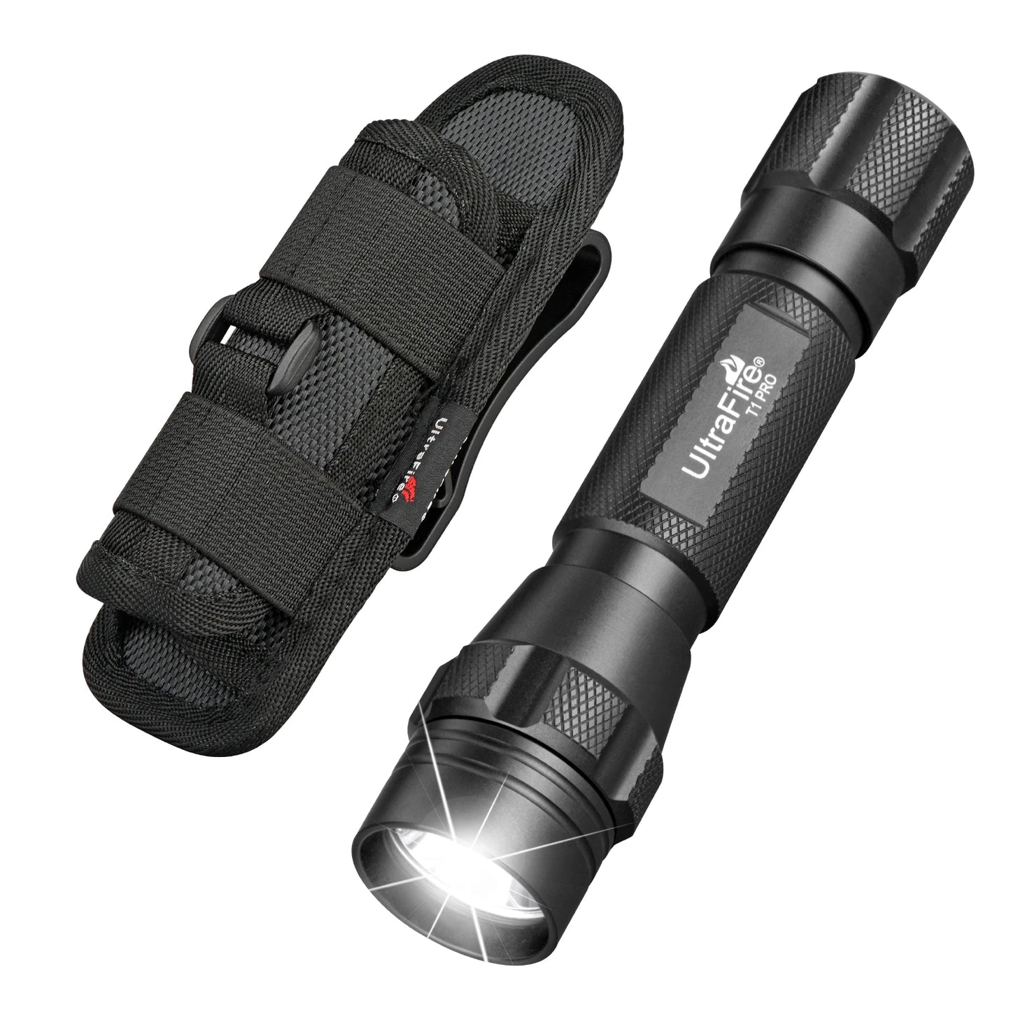 UltraFire T1 Pro Tactical Flashlight – 1200LM Powerful Rechargeable Police Flashlight with Holster for Outdoor Use