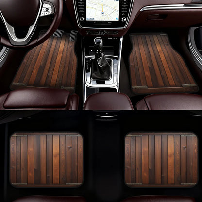 4-Pack Vintage Wood Grain Car Floor Mats - Heavy-Duty SUV, Pickup Truck & Trunk Liners