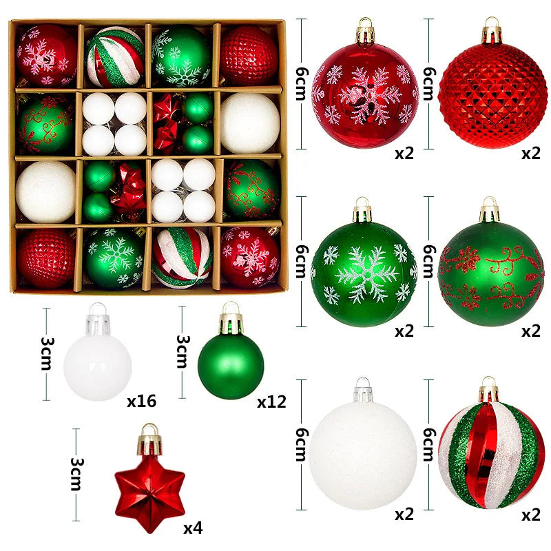 44PCS Christmas Ball Ornaments – 3/6CM Decorative Pendant Balls for Christmas Tree, Home Decor, New Year & Holiday Accessories