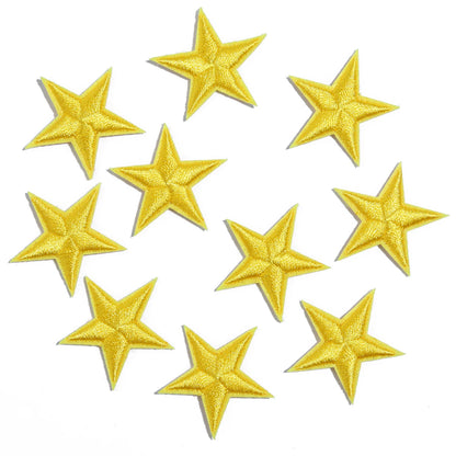 10pcs Mini Star Iron-On Embroidery Patches – Small Pentagram Appliques for DIY Clothing, Black White Gold Fashion Decoration
