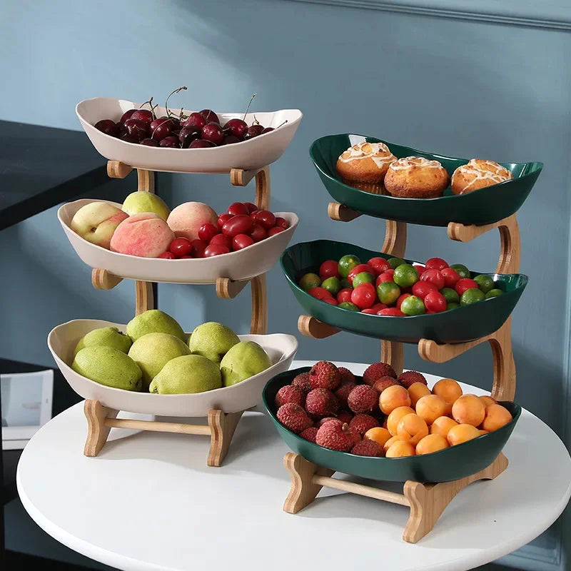 Wooden Table Plates and Dinnerware - Partitioned Fruit Bowl, Candy Cake Trays, and Kitchen Tableware Dishes
