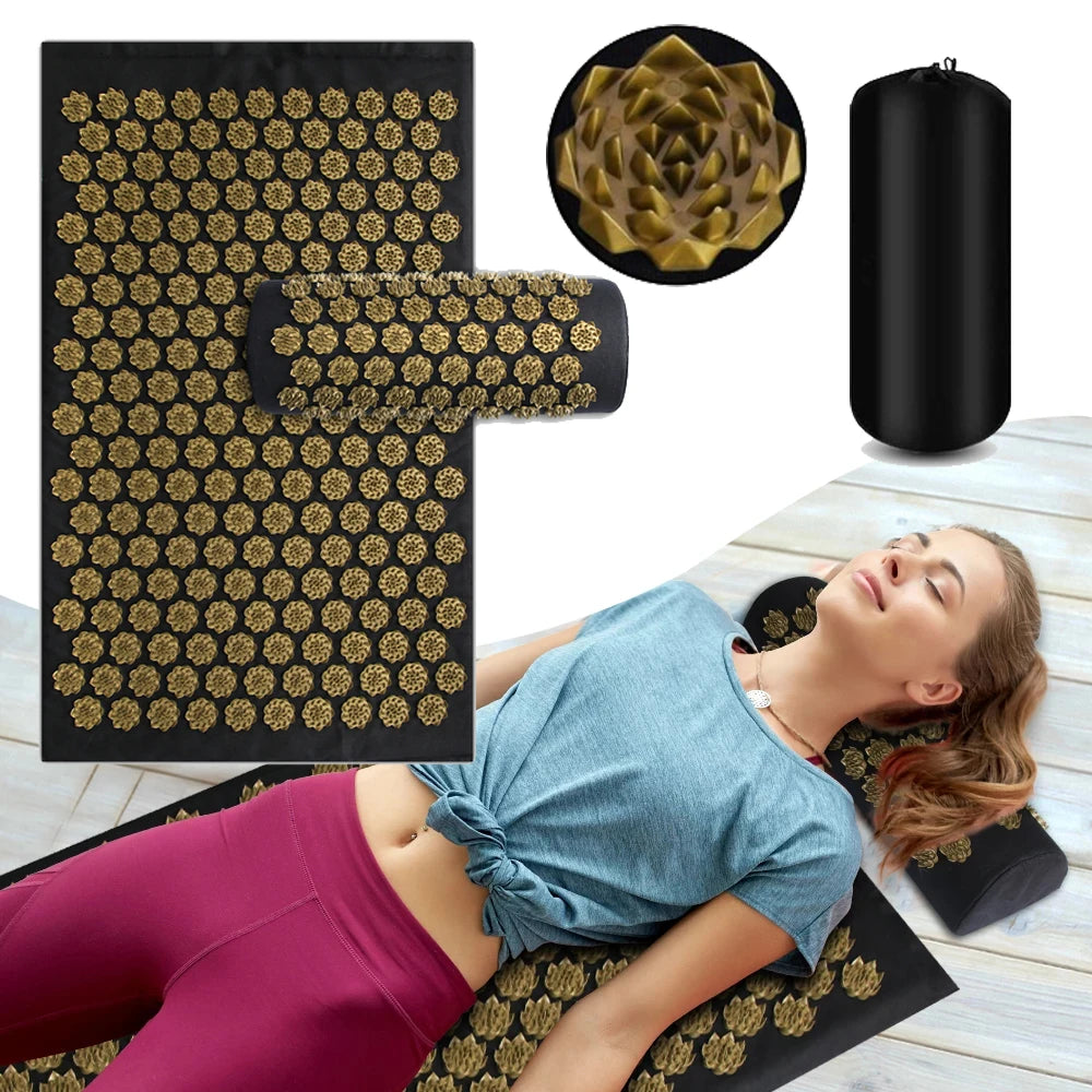 Acupressure Yoga Mat Set - Spiked Massage Cushion & Pillow for Relaxation, Foot Therapy, Fitness & Pilates