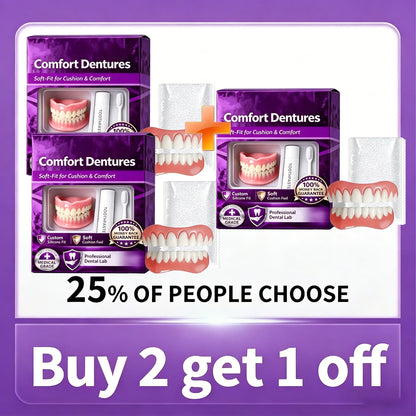Full Upper & Lower Silicone Dentures Set - Comfort Fit Instant Smile Replacement Teeth