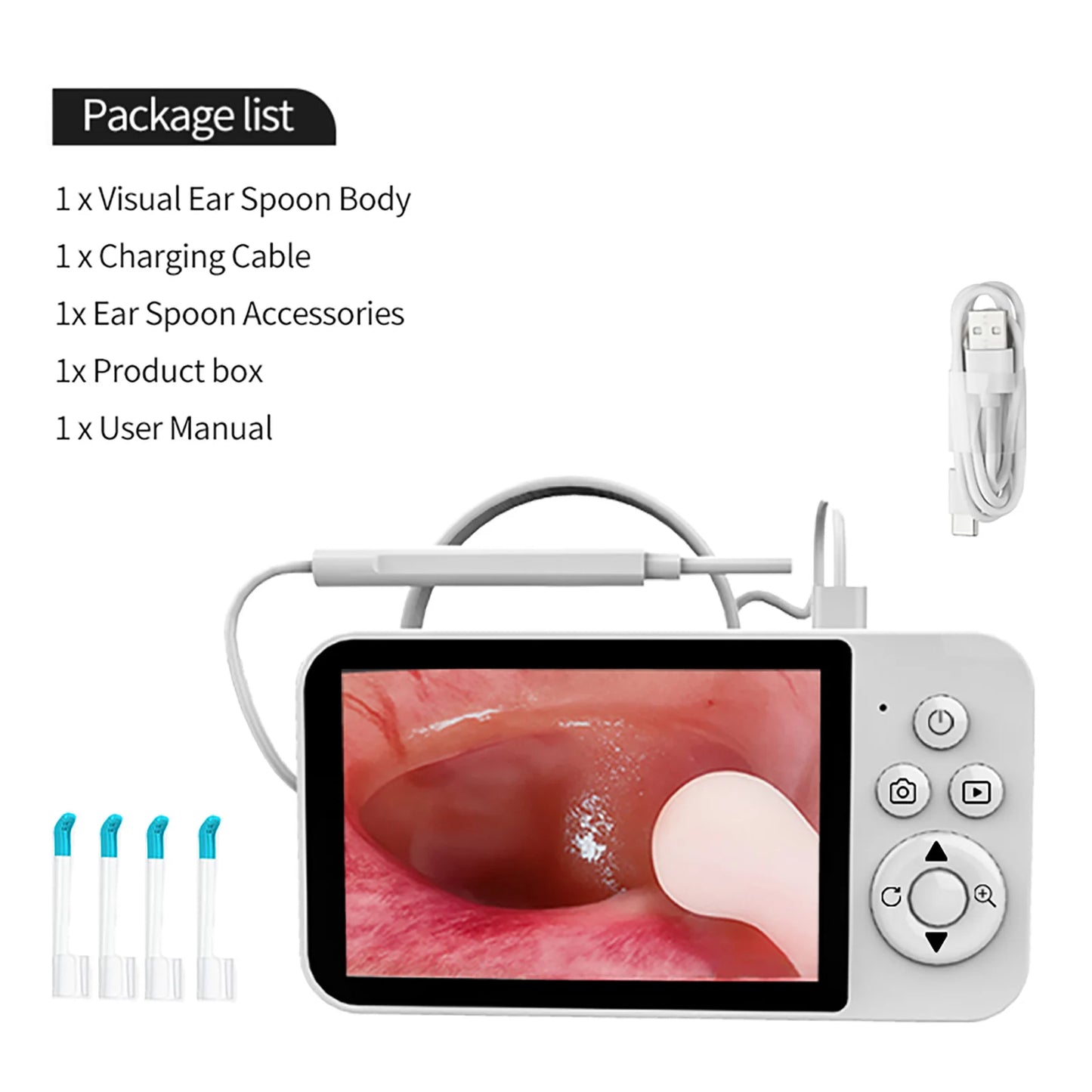 GUANMOU Digital Otoscope – 3.9mm Ear Scope Camera with 6 LED Lights, 4.3" IPS Ear Wax Removal Tool for Kids & Adults