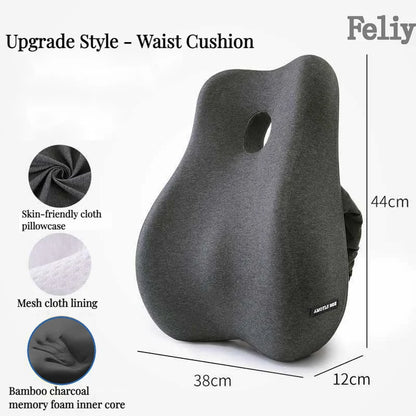 Memory Foam Office Chair & Car Seat Cushion – Orthopedic Lumbar Support Pillow with Coccyx Relief & Massage Back Pad