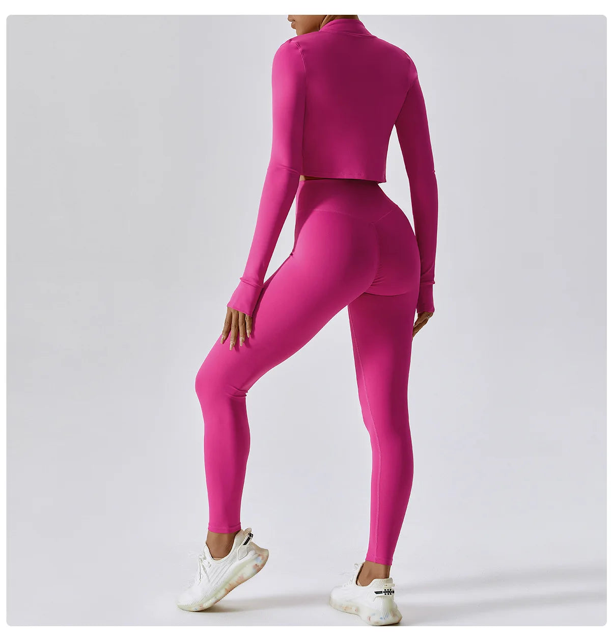 3PCS Women’s Yoga & Workout Set – Long Sleeve Zipper Top with High Waist Leggings Fitness Sportswear