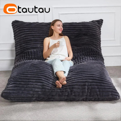 OTAUTAU Faux Fur Bean Bag Cover - 140x180cm Soft Plush Pillowsac No Filler