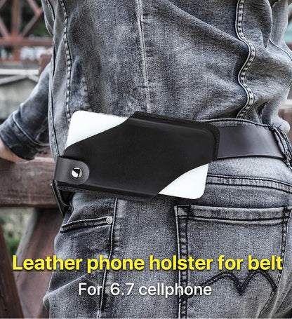 Men’s Leather Waist Bag – Phone Holster Pouch Wallet for 6.7" Smartphones