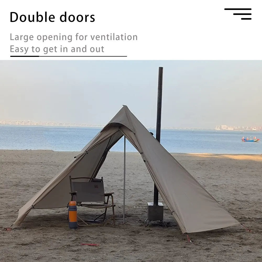 Camping Hot Tent with Chimney Window - Ultralight Tipi Teepee Pyramid, Double Layer Bushcraft Tent for 1 Person
