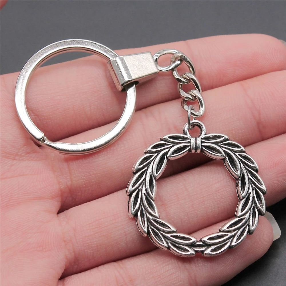 New Fashion Men 30mm Metal Alloy Keychain with Vintage Heart, Flower, Rose, Sunflower & Tree Pendant DIY Keyring Holder Chain Accessory