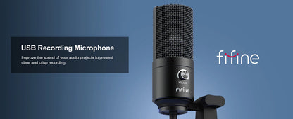 FIFINE K669 USB Condenser Microphone – Metal Recording Mic with Gain Knob for Home Studio, Podcasting & Voice-over