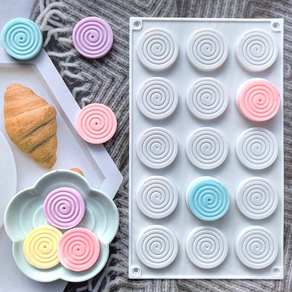 15-Hole Spiral Silicone Mold – Non-Stick Baking Tray for Mousse Cakes, Ice Cream, Pudding, Brownies, Gummies & Jelly Desserts