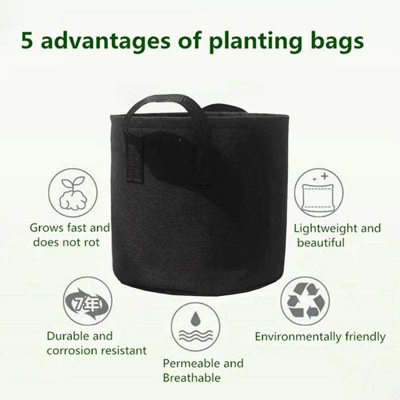 Vegetable/Flower Grow Bags – 1-5 Pcs, 1-12 Gallons Non-Woven Aeration Fabric Pots with Handles