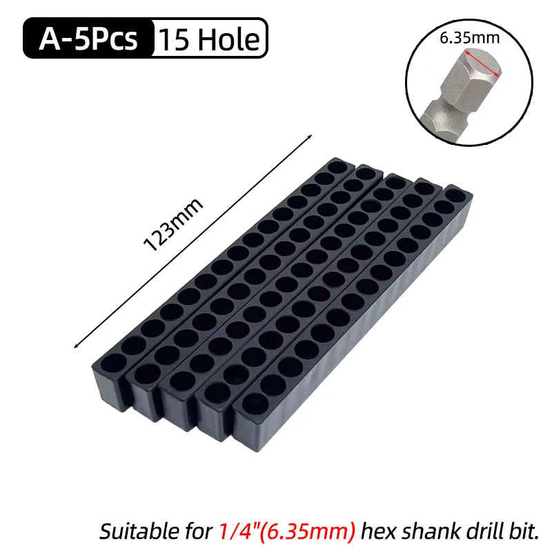 5-Piece Hex Shank Screwdriver Bit Holder Set - Plastic Storage Stand for 6/8/10/12/15 Hole Drill Bits