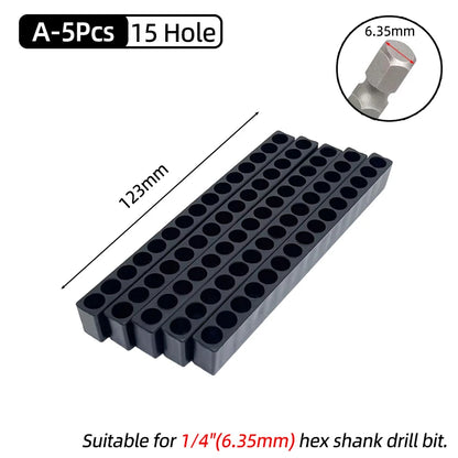 5-Piece Hex Shank Screwdriver Bit Holder Set - Plastic Storage Stand for 6/8/10/12/15 Hole Drill Bits