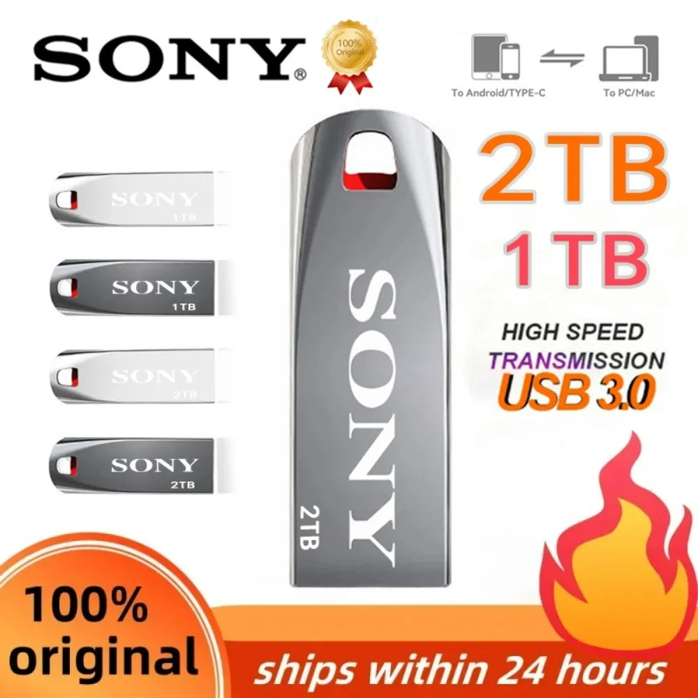 SONY 2TB USB 3.0 Flash Drive, High-Speed Metal Pendrive, Waterproof Portable USB Memory Stick
