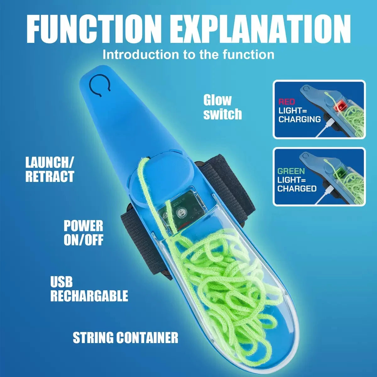 Spider Silk Wrist Launcher - USB Rechargeable Luminous String Shooter Cosplay Toy