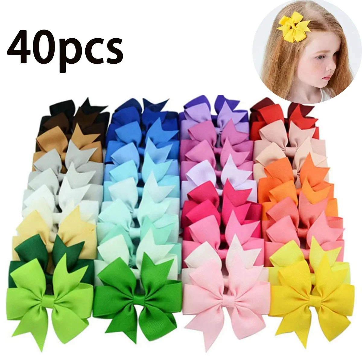 20/40PCS Candy Color Bow Hair Clips - Cute Ribbon Hairpins for Baby Girls Kids Headwear Accessories Gift Set