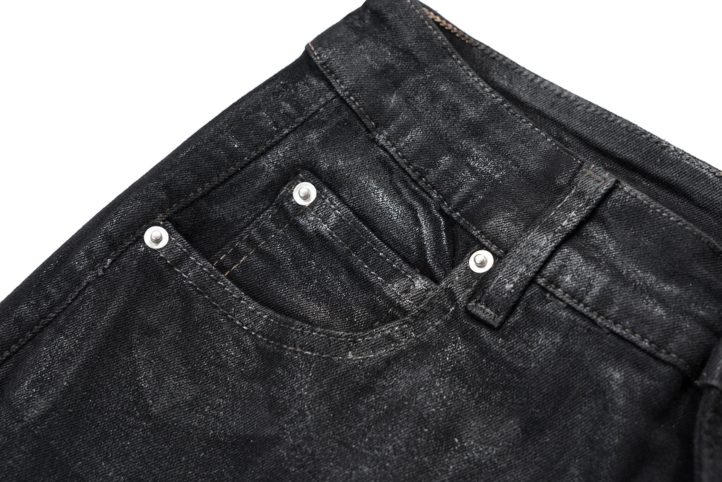 Men’s Streetwear Black Wax Leather Stretch Jeans — Baggy Y2K Flare Oversized Straight Denim Trousers