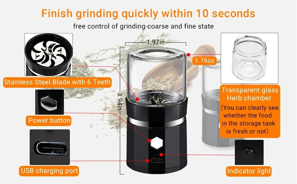 SMO Portable Electric Tobacco & Herb Grinder – Dry Grass Crusher Machine with Intelligent Touch Smoke Prevention