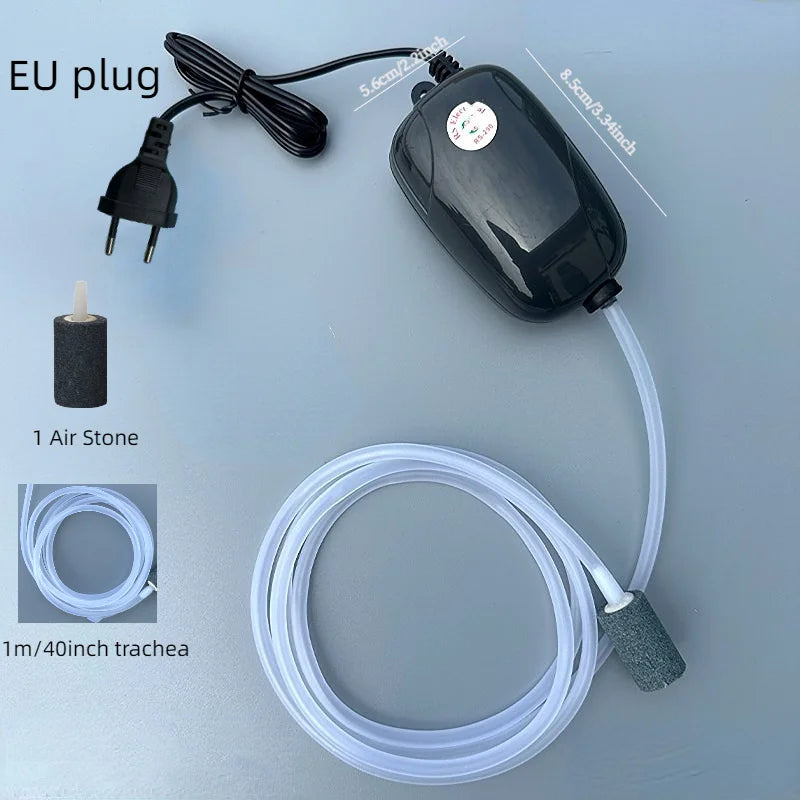 Mini Aquarium Air Pump - Single/Double Outlet Compressor with Check Valve Tube for Fish Tanks - 220V 3W/5W