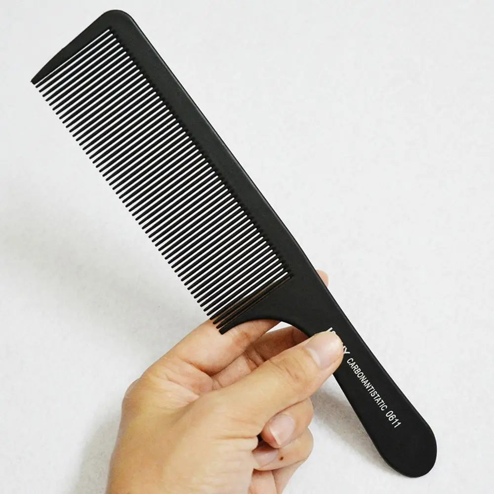 Black Flattop Hair Cutting Comb - Heat Resistant Carbon Antistatic Styling Tool for Salon Use