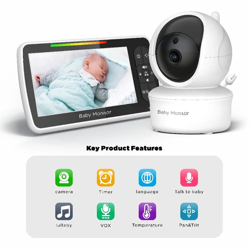 Babystar 5" Video Baby Monitor — Remote Pan-Tilt-Zoom Camera with Two-Way Audio, VOX Mode, and Lullabies