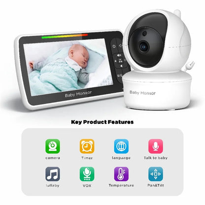 Babystar 5" Video Baby Monitor — Remote Pan-Tilt-Zoom Camera with Two-Way Audio, VOX Mode, and Lullabies