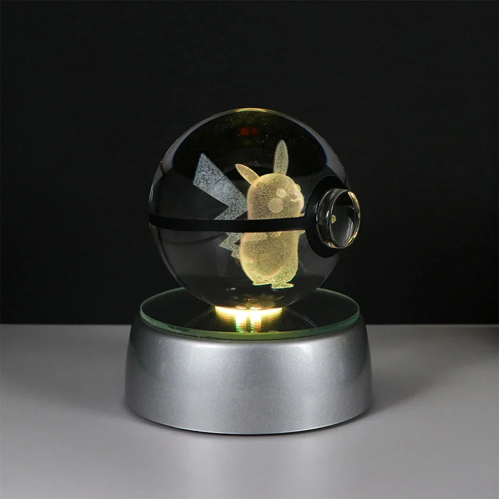 Pokemon Crystal Ball Night Light – Pikachu, Gengar, Eevee, Mewtwo & Lucario LED Pokeball, Kids Birthday Gift & Home Decor
