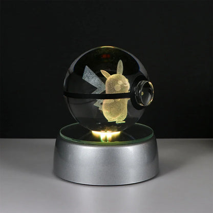 Pokémon 3D Crystal Ball LED Night Light – Pikachu Gengar Eevee Mewtwo Pokéball Base Lamp Kids Birthday & Home Decor Gift