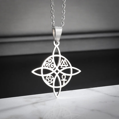 Witchcraft Witch Knot Necklace - Irish Trinity Knot Triple Spiral Pendant, Stainless Steel Ankh Cross Pentagram Amulet Jewelry