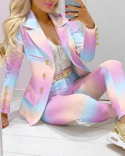 CM.YAYA Women’s Paisley Butterfly Blazer & Pants Set – Elegant 2-Piece Autumn Winter Street Style Outfit