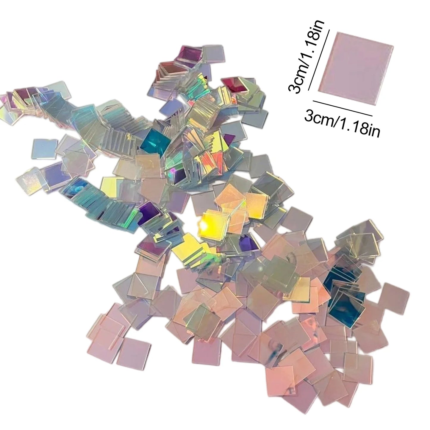 Mini Rainbow Holographic Acrylic Tiles - Decorative Double-Sided Craft Squares