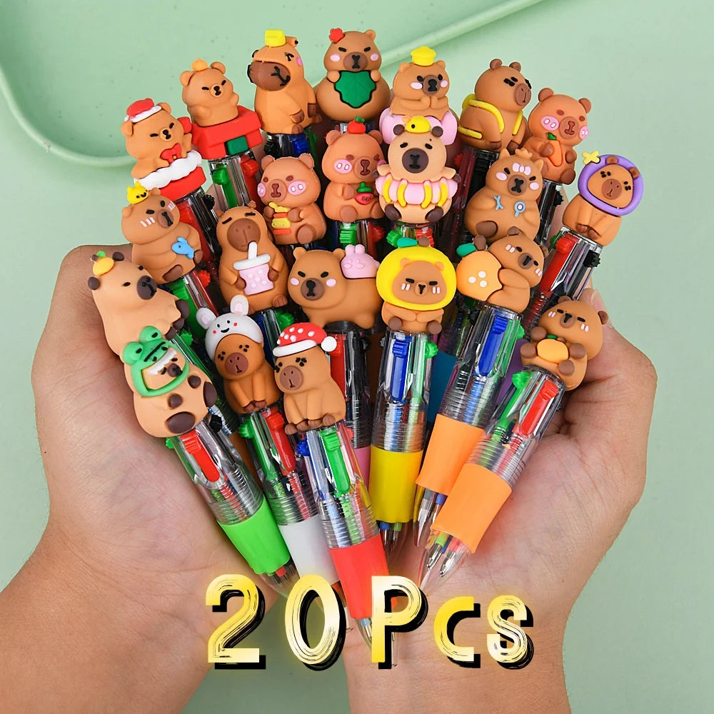 4-Color Retractable Ballpoint Pen Set - Cute Capybara Cartoon Journal Pens for Students & Gifts