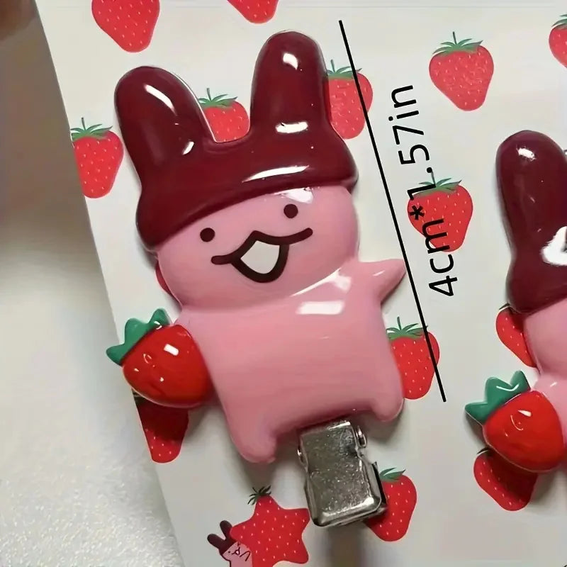 4Pc Strawberry Chocolate Bunny Hairpins - Cute Cartoon Plastic Hair Accessories for Girls & Women