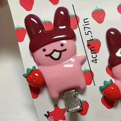 4Pc Strawberry Chocolate Bunny Hairpins - Cute Cartoon Plastic Hair Accessories for Girls & Women