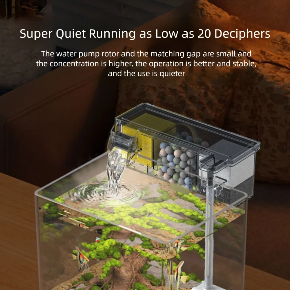 Wall-Mounted Aquarium Filter - Silent Waterfall Filter Box with Water Pump & Circulating Water Purifier
