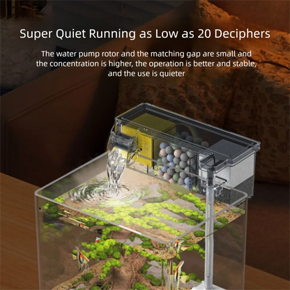Wall-Mounted Aquarium Filter - Silent Waterfall Filter Box with Water Pump & Circulating Water Purifier