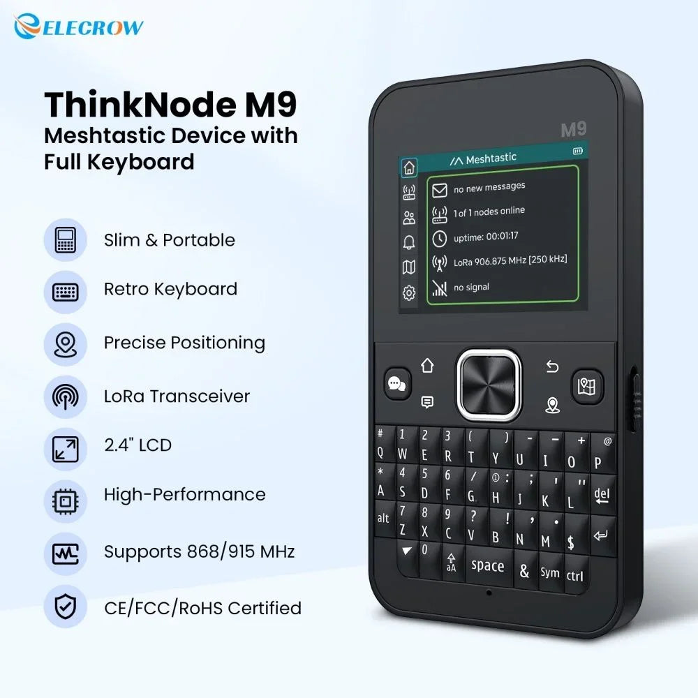 Elecrow ThinkNode M9 Meshtastic Terminal - ESP32-S3 GPS Communication Device with 2.4-Inch LCD