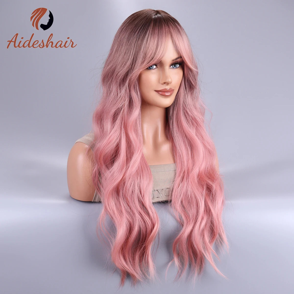 Long Body Wave Ombre Black Pink Cosplay Wigs: Heat Resistant Synthetic Wigs with Middle Part - Natural Lolita Wigs for Women