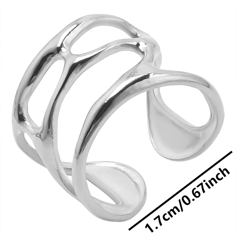 Stainless Steel Chunky Open Ring — Textured Vintage Lava Design for Men & Women